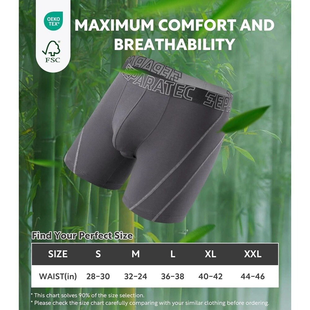 Separatec Mens Underwear Moisture Wicking Dual Pouch Boxer Briefs Bamboo Large